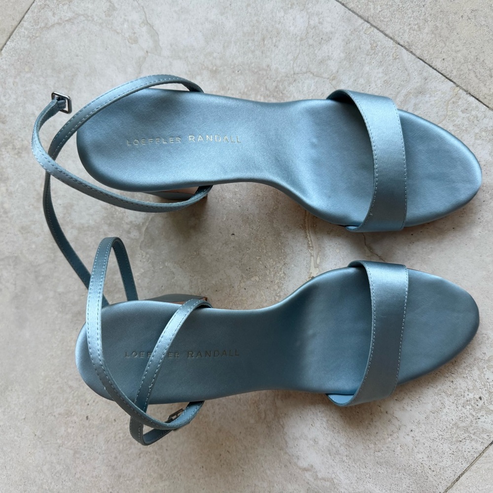Loeffler Randall Malia Blue Satin Curved−Heel Sandal - Picture 5 of 6